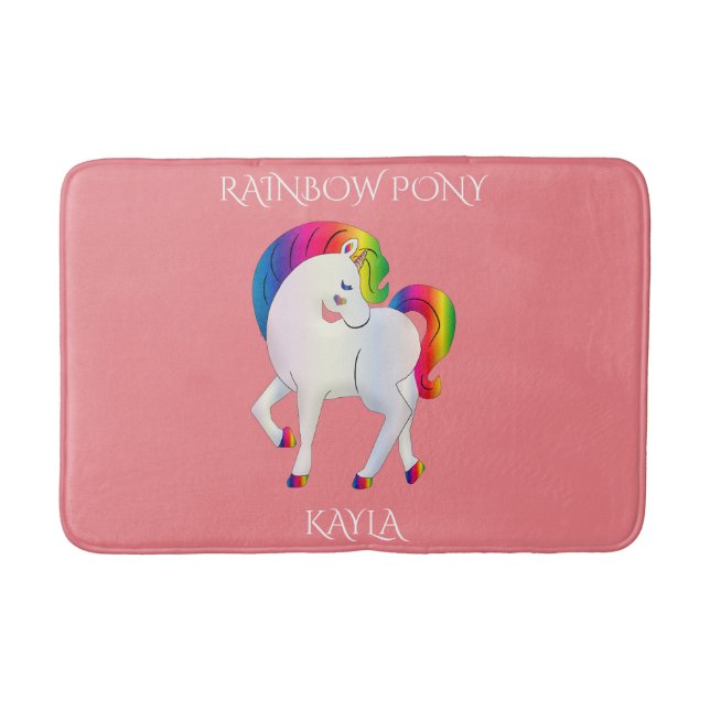 Rainbow pony personalised child's name Bath Mat (Front)
