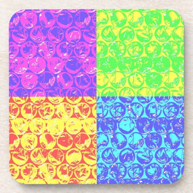 Rainbow pop art bubble wrap coaster (Front)