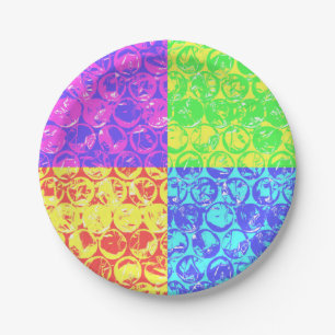 Rainbow pop art bubble wrap paper plate