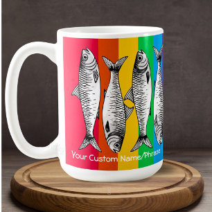 Rainbow Pop Art Sardine Line-up Custom Name Phrase Coffee Mug