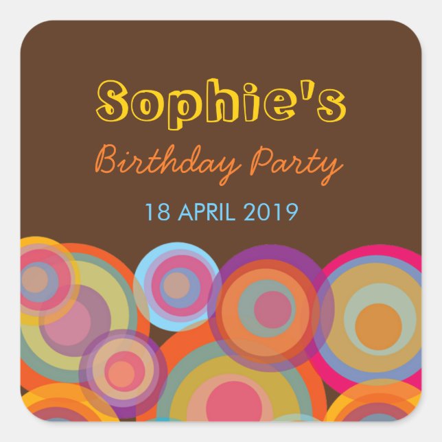 Rainbow Pop Circles Colourful Fun Party Sticker (Front)