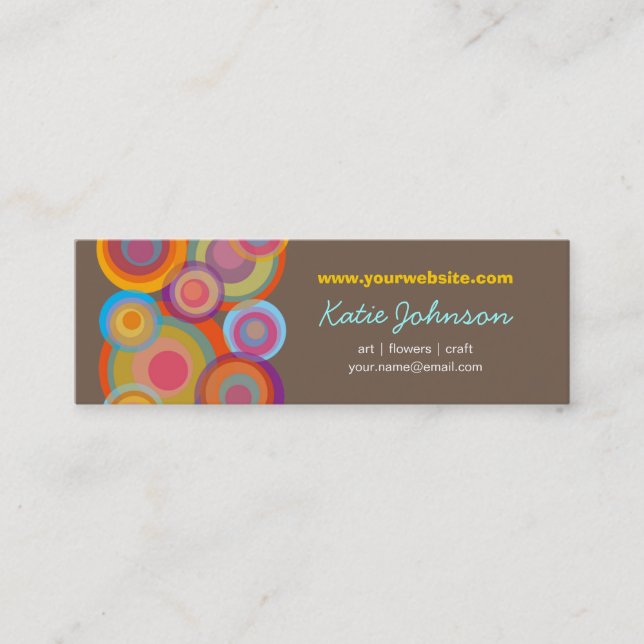 Rainbow Pop Circles Colourful Retro Fun Groovy Mini Business Card (Front)