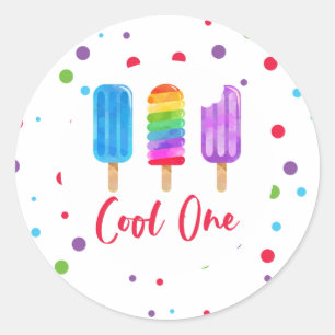 Rainbow Pop Cool One 1st Birthday Classic Round Sticker