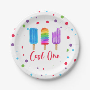 Rainbow Pop Cool One 1st Birthday Paper Plate