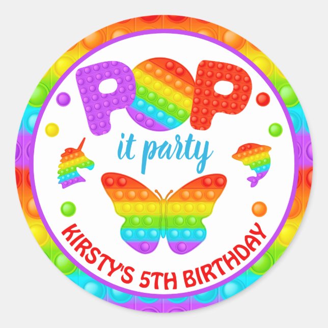 Rainbow Pop It Fidget Toy Birthday Party Classic Round Sticker (Front)