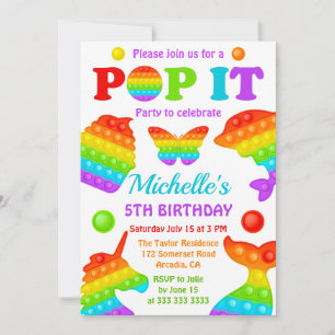 Rainbow Pop It Fidget Toy Birthday Party Invitation