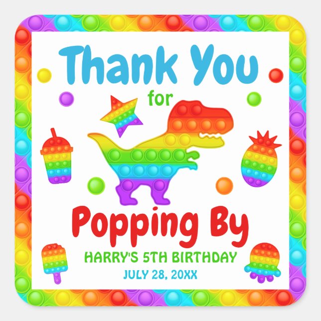 Rainbow Pop It Fidget Toy Birthday Party Square Sticker (Front)