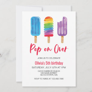 Rainbow Pop on Over Birthday Invitation