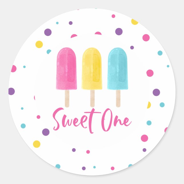 Rainbow Pop Sweet One 1st Birthday Classic Round Sticker (Front)