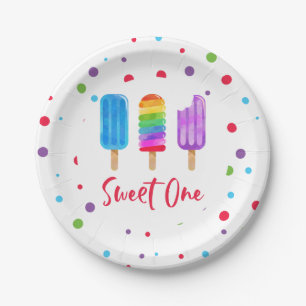 Rainbow Pop Sweet One 1st Birthday Paper Plate