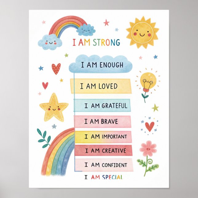 Rainbow Positive Affirmations Poster for Kids (Front)