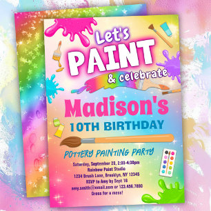 Rainbow Pottery Painting Birthday Party Invitation