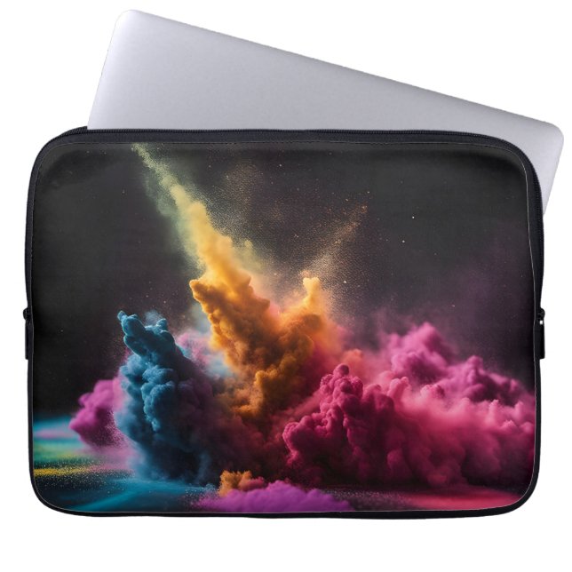 Rainbow Powder Blast On Black Laptop Sleeve (Front)