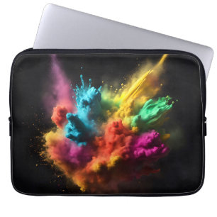 Rainbow Powder Blast On Black Laptop Sleeve