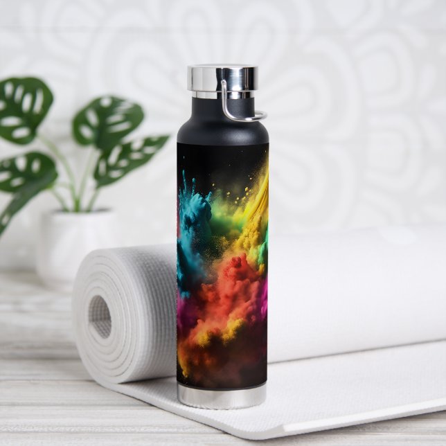 Rainbow Powder Blast On Black Water Bottle (Yoga)