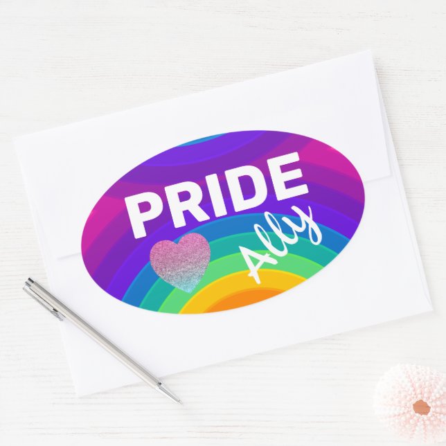 Rainbow Pride Ally Oval Sticker (Envelope)