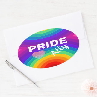 Rainbow Pride Ally Oval Sticker