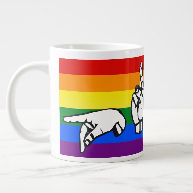 Rainbow Pride American Sign Language LGBTQ+ Large Coffee Mug (Left)