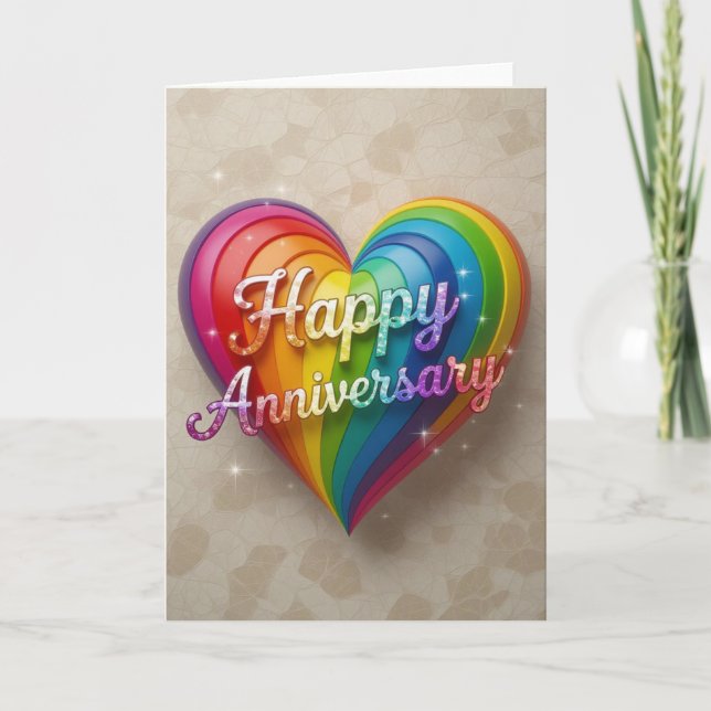 Rainbow Pride Anniversary Card, happy anniversary Holiday Card (Front)