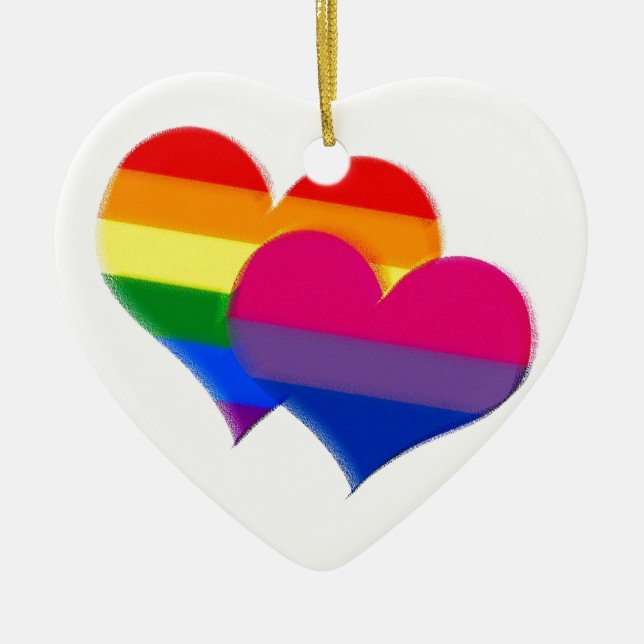 Rainbow pride bi pride hearts ceramic tree decoration (Front)