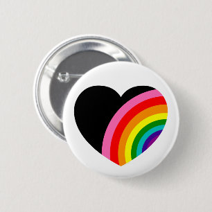 Rainbow Pride Black Heart 6 Cm Round Badge