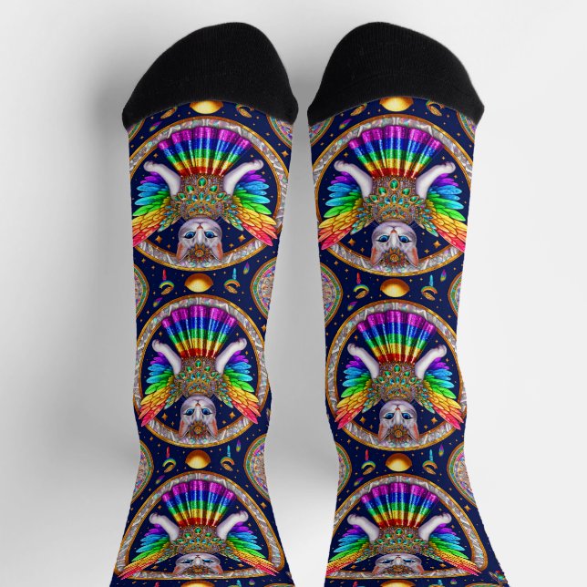 Rainbow Pride Cat Fairy Crew Socks (Top)