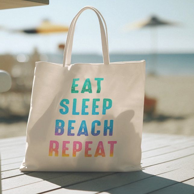 Rainbow Pride Eat Sleep Beach Repeat Tote Bag (Creator Uploaded)