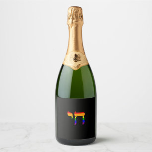 Rainbow Pride Flag Chai Hebrew Jewish LGBT Tank To Sparkling Wine Label