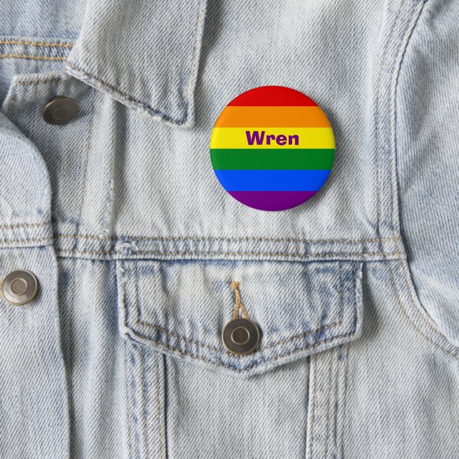 Rainbow Pride Flag Name or Monogram 6 Cm Round Badge (In Situ)