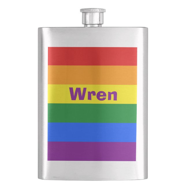Rainbow Pride Flag Name or Monogram Hip Flask (Front)