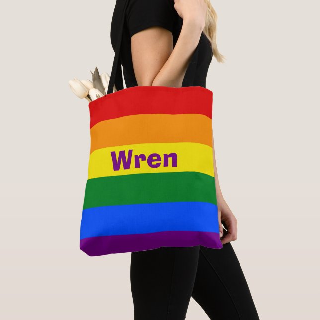 Rainbow Pride Flag Name or Monogram Tote Bag (Close Up)