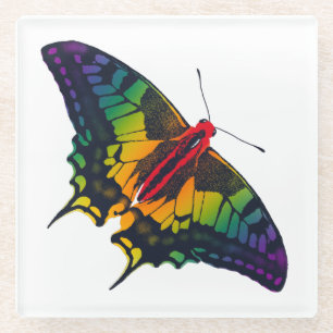 Rainbow Pride Flag Swallowtail Butterfly Glass Coaster