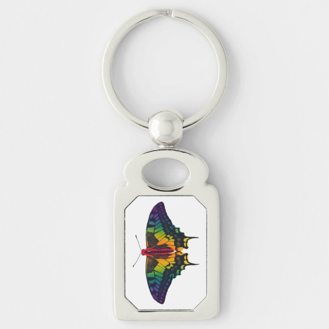 Rainbow Pride Flag Swallowtail Butterfly Key Ring (Front)