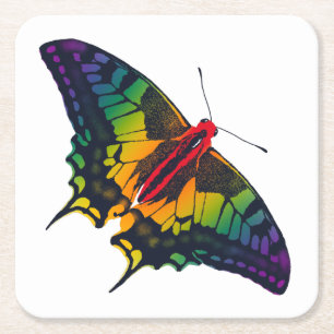 Rainbow Pride Flag Swallowtail Butterfly Square Paper Coaster