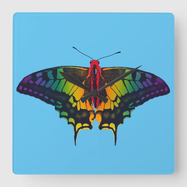 Rainbow Pride Flag Swallowtail Butterfly Square Wall Clock (Front)