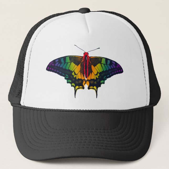Rainbow Pride Flag Swallowtail Butterfly Trucker Hat (Front)