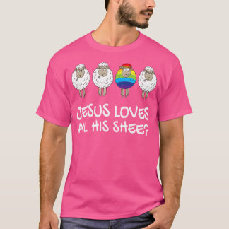 Rainbow Pride Gay Christian Lgbtq Jesus Loves All  T-Shirt