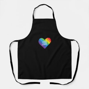 Rainbow Pride Gay Christian LGBTQ+ Jesus Loves T-S Apron