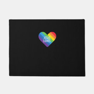 Rainbow Pride Gay Christian LGBTQ+ Jesus Loves T-S Doormat