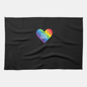 Rainbow Pride Gay Christian LGBTQ+ Jesus Loves T-S Tea Towel