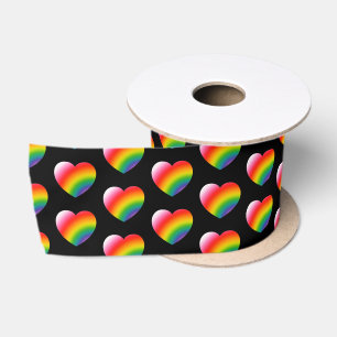 Rainbow Pride Gradient Hearts Pattern Satin Ribbon