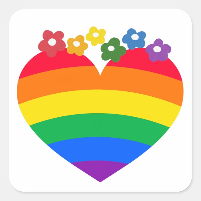 Rainbow Pride Heart with Flowers Square Sticker (Front)