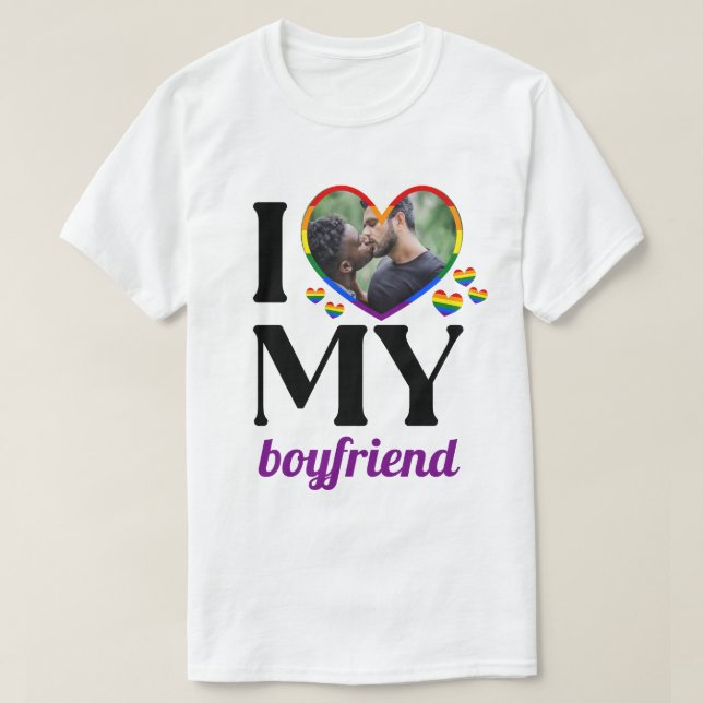 Rainbow Pride I Heart My Boyfriend Add Photo T-Shirt (Design Front)