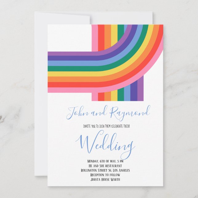 Rainbow Pride LGBT Flag Gay Wedding Invitation (Front)