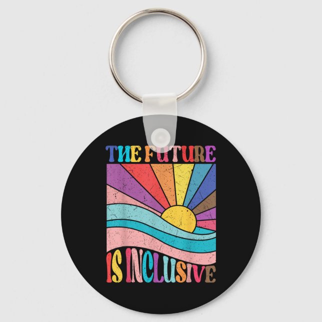 Rainbow Pride Lgbtq The Future Is Inclusive Social Key Ring (Front)