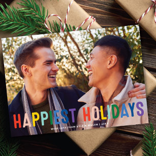 Rainbow Pride LGTBQ Happiest Holidays Photo Holiday Card