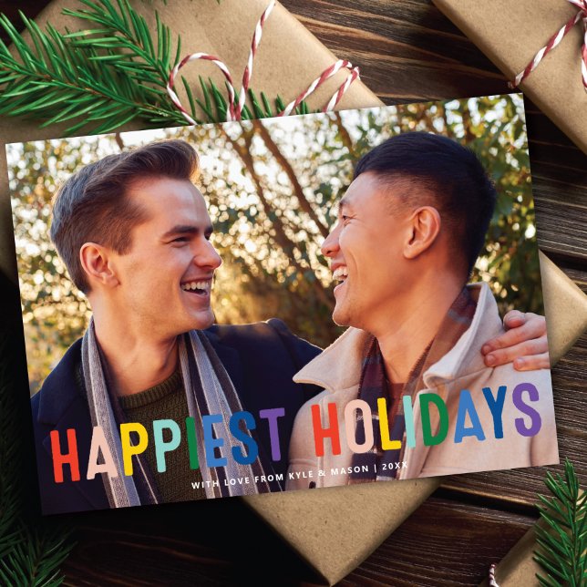 Rainbow Pride LGTBQ Happiest Holidays Photo Holiday Card (Creator Uploaded)