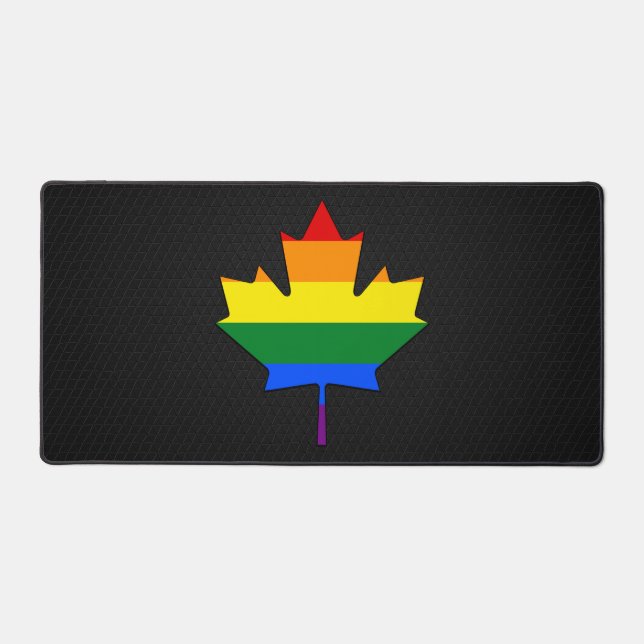 Rainbow pride maple leaf  desk mat (Front)