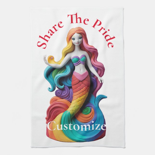 Rainbow Pride Mermaid Thunder_Cove  Tea Towel (Vertical)