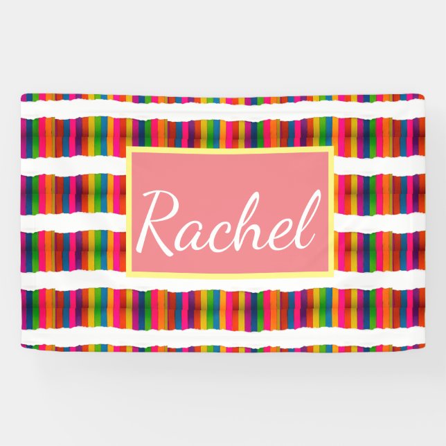 Rainbow pride month back to school add name text banner (Horizontal)